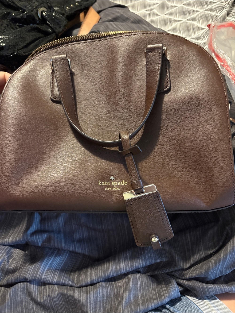 kate spade Brown Leather Dome Satchel with Gold Hardware